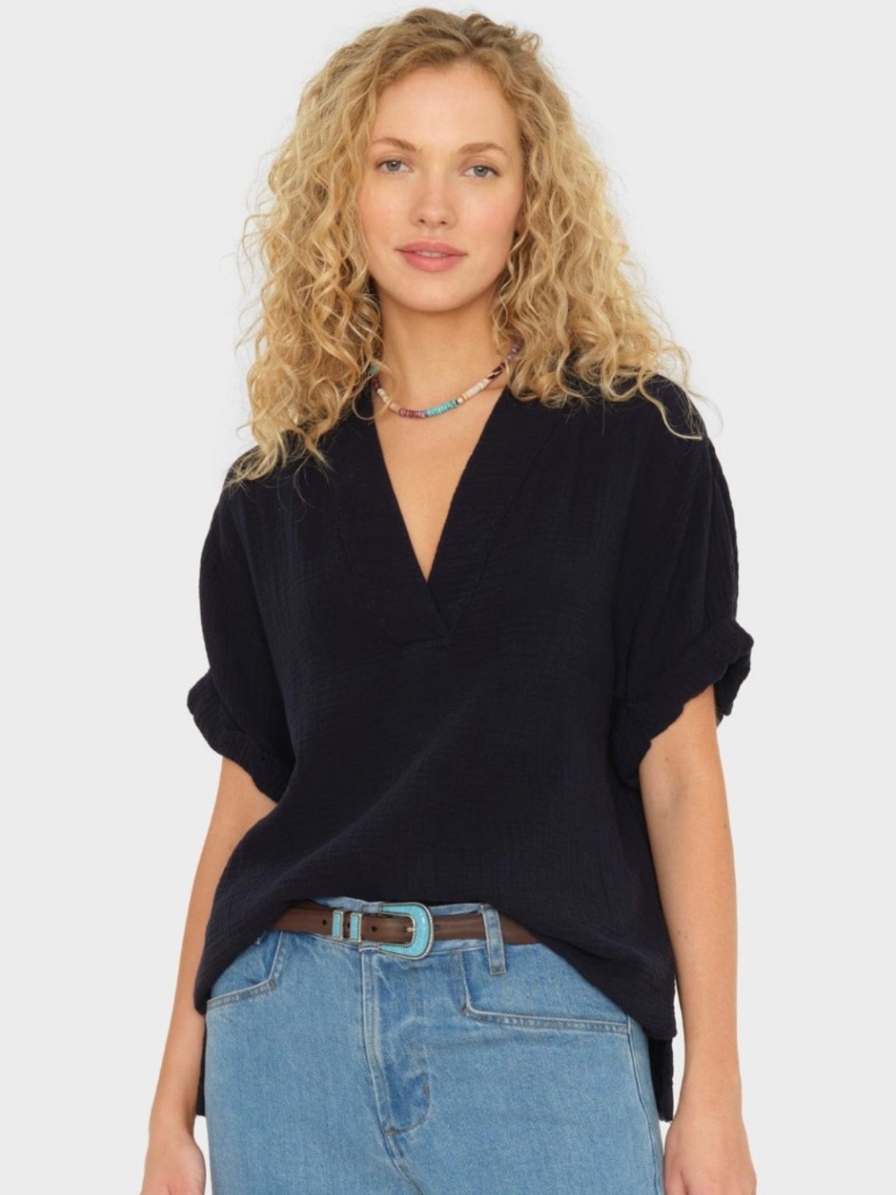 XiRENA Navy Cotton Gauze North Star Avery Top Medium